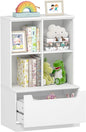 UTEX Kids Bookshelf and Toy Storage Organizer, Toddlers Bookcase with Cubbies, Adjustable Wood Shelf with Drawer for Bedroom, Playroom, Nursery, White