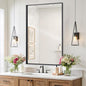 Melodieux Wall Vanity Bathroom Mirror for Over Sink, 24"x36" Rounded Rectangle Metal Deep Frame Wall Mounted Mirror Wall Decor for Living Room Hallway, Black