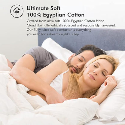 Luxurious White Solid Heavy Weight, California King Size Goose Feathers Down Comforter for Winter Weather Duvet Insert, Premium Baffle Box, 100% Egyptian Cotton Cover, 80 oz. Fill Weight