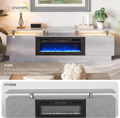 80" TV Stand & Entertainment Center, Media Console with Storage Cabinet, Fits TVs up to 90", Modern Living Room Furniture, 36" Electric Fireplace (Grey+Black)