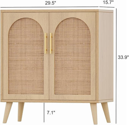 Rovaurx Rattan Storage Cabinet with Doors, Modern Accent Bathroom Floor Cabinet, Sideboard Buffet for Living Room, Entryway, Dining Room and Kitchen, Natural BMGZ108M