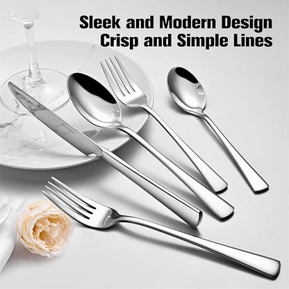 KINGSTONE 18/10 Stainless Steel Flatware, 15-Piece Forged Silverware Set for 3, Mirror Polished Cutlery Set Dishwaher Safe for Home, Restaurant, Wedding, Party
