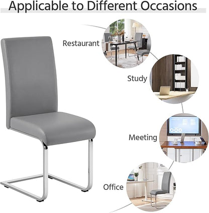 Yaheetech Dining Chairs Set of 6 Modern Faux Leather Upholstered Dining Room Chairs with High Back and Metal Chrome Legs for Kitchen/Living Room/Restaurant, Light Gray