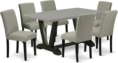 East West Furniture V696AB106-7 7 Piece Dining Set Consist of a Rectangle Dining Room Table with V-Legs and 6 Shitake Linen Fabric Upholstered Chairs, 36x60 Inch, Multi-Color