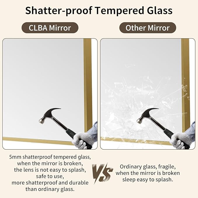 Gold Bathroom Mirror, 40x30 Inch Aluminum Frame Rectangle Mirror, Anti-Rust, Tempered Glass, Wall Mirror for Over Sink, Vanity, Bedroom, Entryway, Horizontal/Vertical