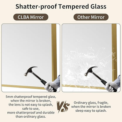 Gold Bathroom Mirror, 40x30 Inch Aluminum Frame Rectangle Mirror, Anti-Rust, Tempered Glass, Wall Mirror for Over Sink, Vanity, Bedroom, Entryway, Horizontal/Vertical