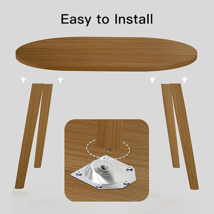 Small Coffee Table for Small Space, Low Table, Floor Table Desk for Sitting on The Floor, Japanese Coffee Table for Living Room, Tatami Tea Tables with Solid Wood Legs, Oval Coffee Tables, Brown
