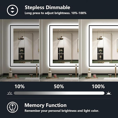 24x36 Inch LED Bathroom Mirror with Lights (Front Lit and Backlit) Black Framed Lighted Vanity Mirror for Bathroom Wall Dimmable Anti-Fog Memory Tempered Glass Horizontal/Vertical
