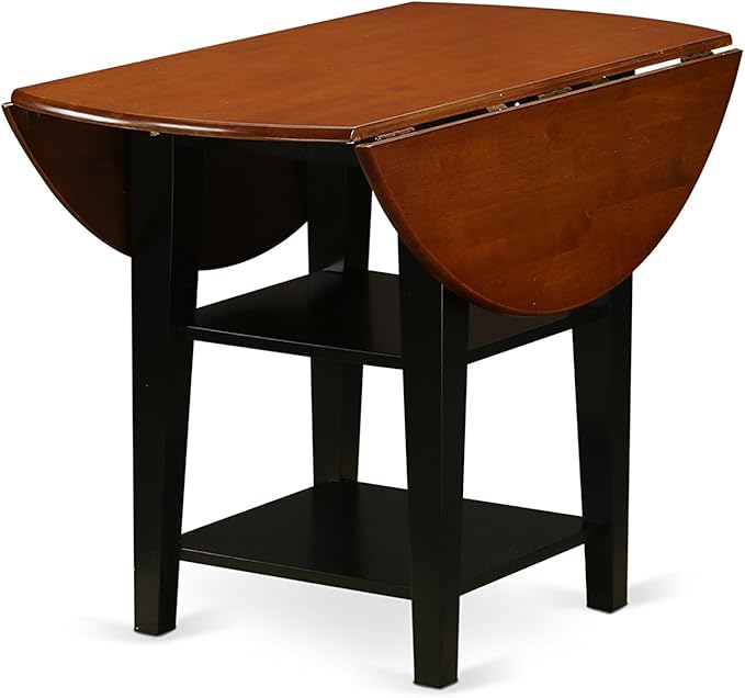 East West Furniture SUAN5-BCH-W 5 Piece Dining Set Includes a Round Dining Room Table with Dropleaf & Shelves and 4 Wood Seat Chairs, 42x42 Inch, Black & Cherry
