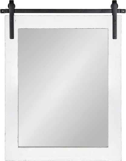 Kate and Laurel Cates Rustic Wall Mirror, 22" x 30", Coastal White, Farmhouse Barn Door-Inspired Wall Decor