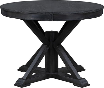 Need 42 Inch Round Dining Table Extendable to 54 Inch with 12" Leaf, Retro Expandable Kitchen Table for Dining Room & Living Room, Solid Wood (Espresso)