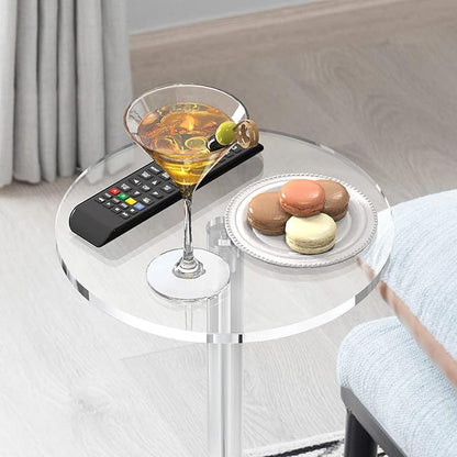 Small Drink Table,Acrylic Side Table, 10" L x 10" W x 21.3" H, End Table for The Living Room, Bedroom, Bathroom, Hallway and Balcony(Clear)