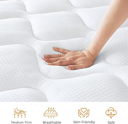 Twin Mattress 10 Inch, Hybrid Twin Size Mattress in a Box, Twin Bed Mattress with Individual Pocket Springs and Pressure-Relieving Memory Foam, Breathable, Medium Firm Mattress 75"x39"x10"