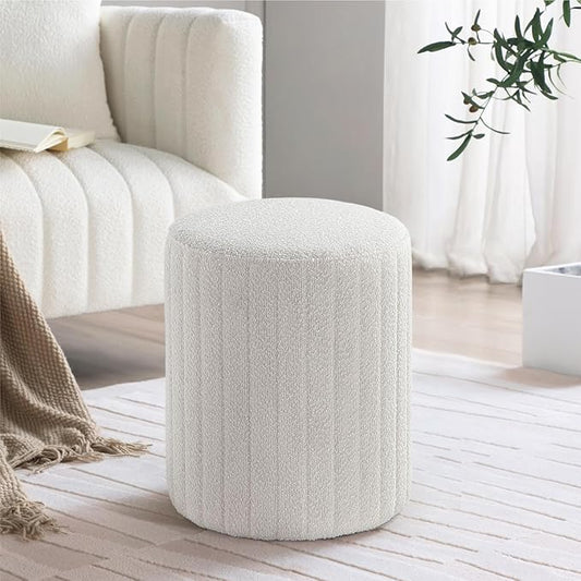 Get Set Style Modern Round Ottoman with Soft Padded Seat, Multifunctional Vanity Chairs for Makeup, Upholstered Footrest Stool Ottoman Foot Stool for Living Room, Bedroom