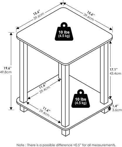 Furinno Simplistic End Table, Set of Two, White/White