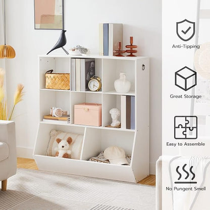 HOOBRO Kids Bookshelf, Toy Storage Organzier with 8 Cubicles, Bookcase Footboard, Bookshelf for Kids, for Playroom, Nursery, Bedroom, and School, White WT35CW01G1