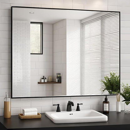 Black Bathroom Mirror 30x40, Rectangle Wall Mirror 30 x 40 inch, Metal Frame Mirror 40x30, Large Vanity Mirror 30 by 40, Modern Wall Mounted Mirrors, Hung in Horizontal or Vertical