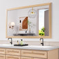 Amorho Bathroom Mirror, 60 X36 Inch Wall Mirror, Oak Wood Grain Metal Framed, Anti-Rust, Hang Horizontally/Vertically, Suitable for Bedroom, Farmhouse, Bathroom, Decorative
