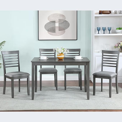 KEIKI 5-Piece Standard Height Dining Table Set with Rectangular Table and 4 Upholstered Ladder Backrset Chair, for 4 Person, Modern Wooden Table Set, Easy Assembly, for Kitchen, Dining Room, Gray