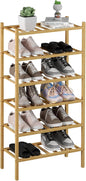 6-Tier Bamboo Small Shoe Rack, Free Standing Wood Shoe Shelf Storage Organizer for Closet Entryway Stackable (Natural)