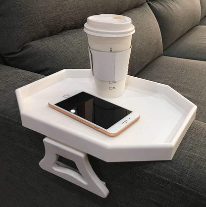 Sofa Armrest Clip Table – No-Slip Couch Tray for Drinks, Snacks, Remote – Adjustable Armchair Table for Living Room, Bedroom, Dorm – Fits Most Armrests (White)