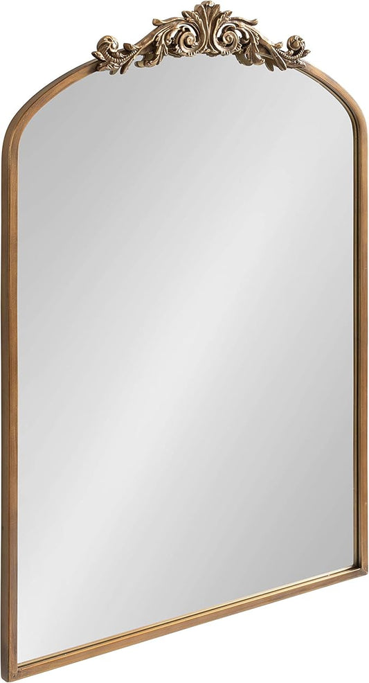 Kate and Laurel Arendahl Traditional Arch Mirror, 24 x 36, Antique Gold, Baroque Inspired Wall Decor