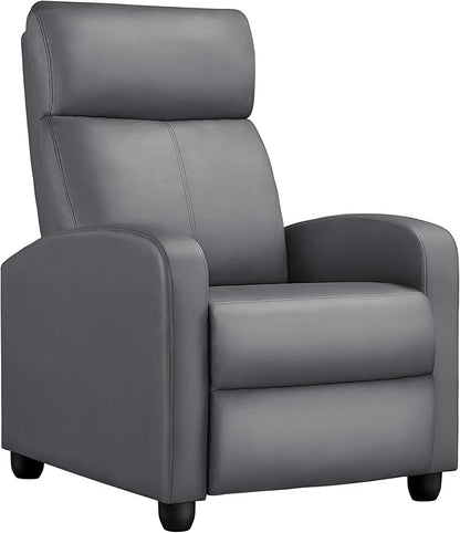 Yaheetech Recliner Chair PU Leather Recliner Sofa Home Theater Seating with Lumbar Support Overstuffed High-Density Sponge Push Silver Gray Recliners
