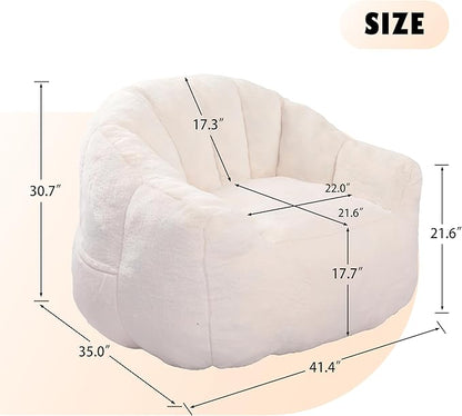 Furniliving Bean Bag Chair, Giant Bean Bag Chair Stuffed Floor Sofa for Adults Comfy Bean Bag Sofa with Back Support, Oversized Bean Bag Couch for Living Room Bedroom Dorm Office, Faux Leather, White