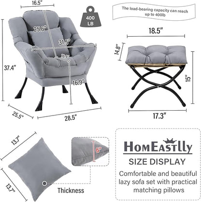 Lazy Chair with Ottoman, Modern Large Accent Lounge Chair with a Pillow, Leisure Sofa Armchair with Ottoman, Reading Chair with Footrest for Bedroom, Living Room, Dorm Room,Peach Light Gray