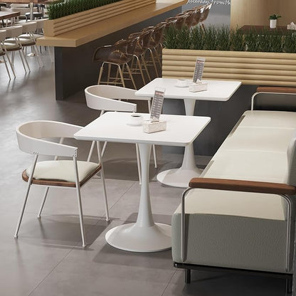 White Square Tulip Table for 2 Person, 24 Inch Small Dining Table with Metal Pedestal Base for Kitchen, Mid Century Modern Table with Round Corners for Living Room, Cafe, Office, Pub, Bar, Bistro