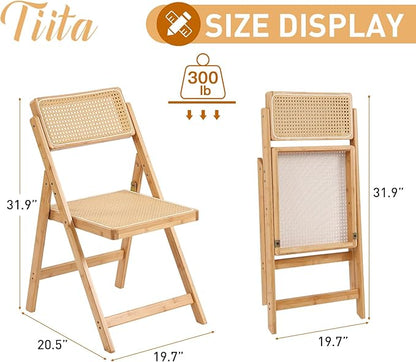 Tiita Rattan Dining Chairs Set of 1, Mid Century Modern Folding Chair, Bamboo Folding Dining Chairs for Small Space, Dining Room, Living Room, Bedroom, Wood