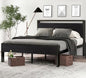 SHA CERLIN 14 Inch Queen Size Metal Platform Bed Frame with Wooden Headboard and Footboard, Mattress Foundation, No Box Spring Needed, Large Under Bed Storage, Non-Slip Without Noise, Black Oak