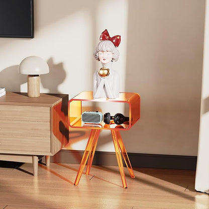Acrylic Side Table, Acrylic Nightstand Bedside Table for Bedroom (Orange, 16.5'' x 11.8'' x 21.6'')
