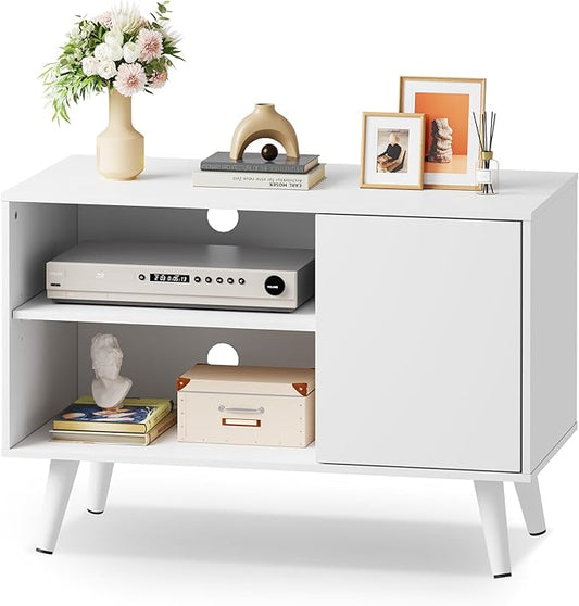WLIVE TV Stand for 40 Inch TVs, Small Entertainment Center with Storage Cabinet, Mid-Century Modern TV Stands for Living Room and Bedroom, 32" TV Console, White