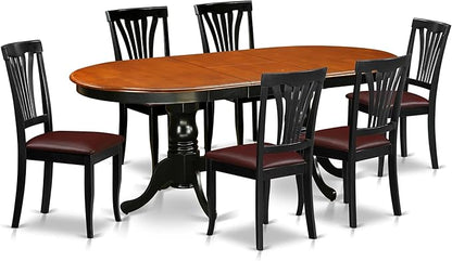 East West Furniture PLAV7-BCH-LC 7 Piece Dining Table Set Consist of an Oval Dinner Table with Butterfly Leaf and 6 Faux Leather Dining Room Chairs, 42x78 Inch, Black & Cherry