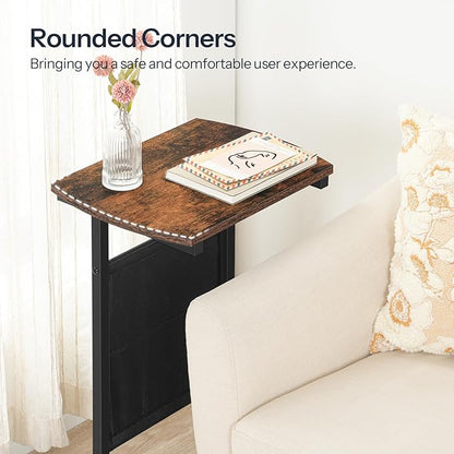 HOOBRO C Shaped End Table Set of 2, Small Side Table for Couch with Storage Bag, Slide Under Sofa, for Small Place, Sturdy Frame, Living Room, Bedroom, Rustic Brown and Black BF40SFP201