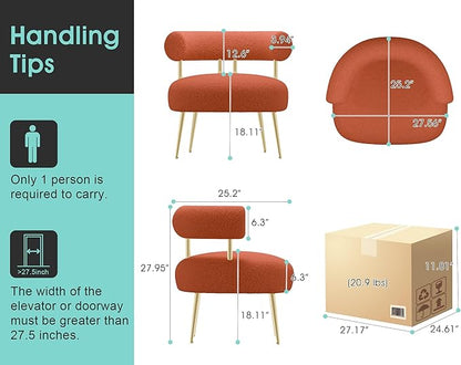 Mid Century Sherpa Boucle Accent Chair, Round Upholstered Barrel Arm Chair for Small Spaces, Fluffy Side Corner Sofa Chair for Living Room, Bedroom, Vanity, Office, Reading Nook(Orange)
