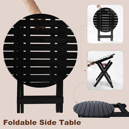 Outdoor Patio Side Table Set of 2 Small Folding Wood Round End Table Coffee Furniture for Living Room, Bedroom, Plant Stand, Camping Portable Black