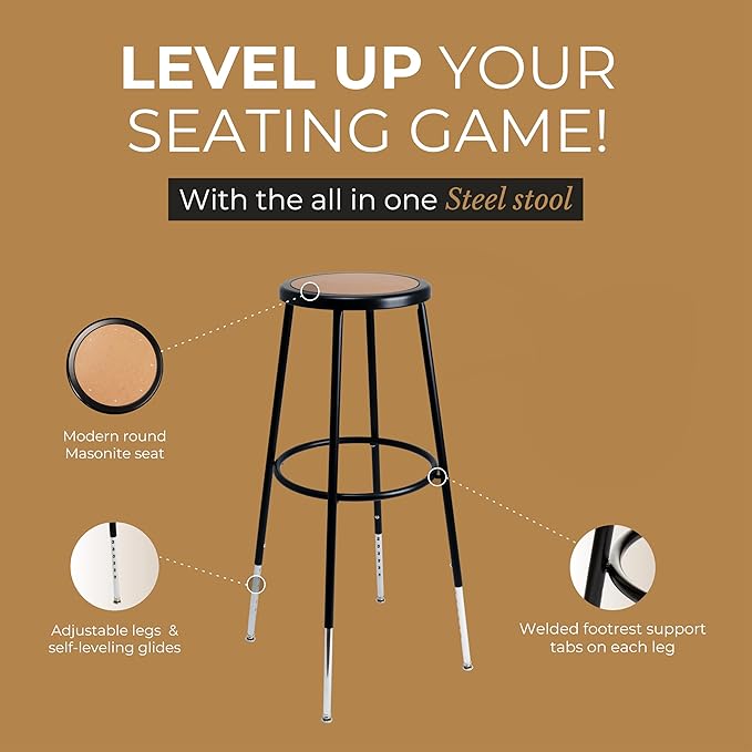 OEF Furnishings (2 Pack Height Adjustable Steel Stools, Black, 31-39"