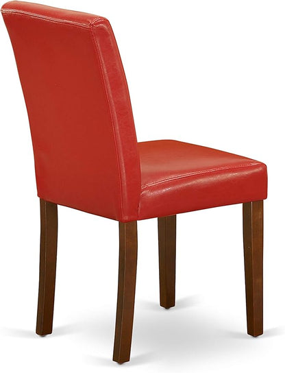 East West Furniture CAAB7-MAH-72 7 Piece Kitchen Table & Chairs Set Consist of a Rectangle Dining Room Table and 6 Firebrick Red Faux Leather Upholstered Chairs, 36x60 Inch, Mahogany