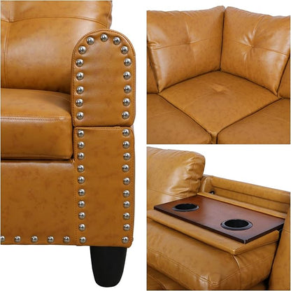 L-Shaped Sectional Sofa, Modern Sectional Couches Home Sofas for Living Room with Movable Chaise, Modular Living Room Sets Furniture for Apartment Bedroom & Office, Ginger