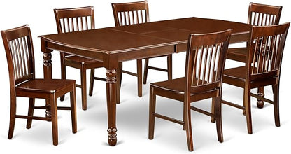 East West Furniture DONO7-MAH-W 7 Piece Dining Table Set Consist of a Rectangle Wooden Table with Butterfly Leaf and 6 Dining Room Chairs, 42x78 Inch, Mahogany