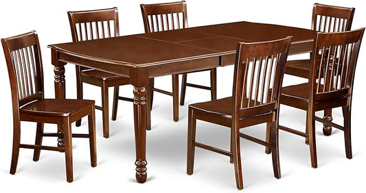 East West Furniture DONO7-MAH-W 7 Piece Dining Table Set Consist of a Rectangle Wooden Table with Butterfly Leaf and 6 Dining Room Chairs, 42x78 Inch, Mahogany