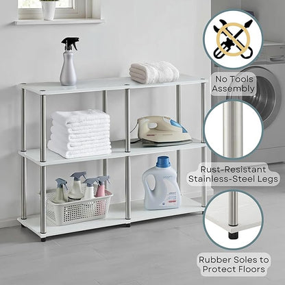 Convenience Concepts Designs2Go No Tools 3 Tier Wide Console Table 42" - Modern Multipurpose Accent with Shelves for TV Media Center, Office Desk Extension, Entryway Display, & Home Storage, White