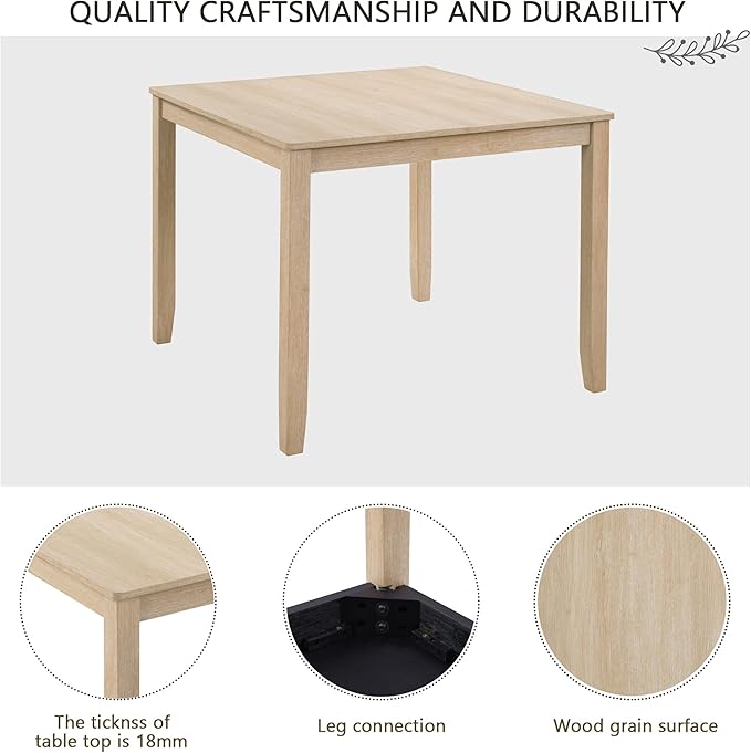 Ball & Cast 5 Piece Dining Table Set with 4 Upholstered Chairs,Wooden Living Room Furniture W/ 34.5" Square Kitchen Desk & Backrest Chair,for Small Space,Dining Room,Liaght Oak & Beige