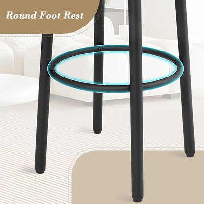 Athena Collection Bar Stools Set of 2, 25.5 Inches Round Counter Height Bar Stools Backless with Metal Legs and Footrest, Wood Barstools for Home, Kitchen Island, Counter, Black
