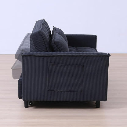 Ball & Cast Convertible Sleeper Sofa Bed,Convertible Pull Out Couch with 2 Pillows,Adjustable Backrest & Side Pocket,Loveseat Futon Sofa Bed for Living Room,Apartment,Corduroy Fabric,Dark Gray,54"