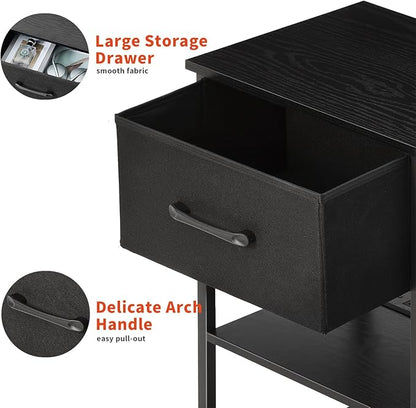 Nightstands Set of 2 with Charging Station and Drawer, End Table Side Table with 20 Colors LED Light Strip and 2 Layers Shelf for Bedroom Living Room Sofa (Black)