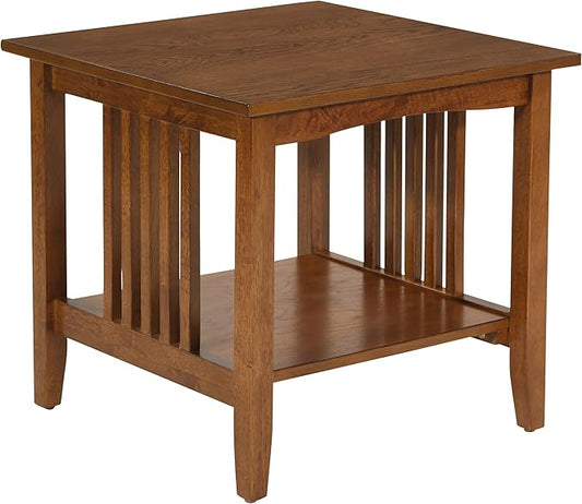 OSP Home Furnishings Sierra End Table with Lower Storage Shelf and Mission Style Side Panels, Ash Brown