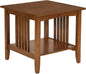 OSP Home Furnishings Sierra End Table with Lower Storage Shelf and Mission Style Side Panels, Ash Brown